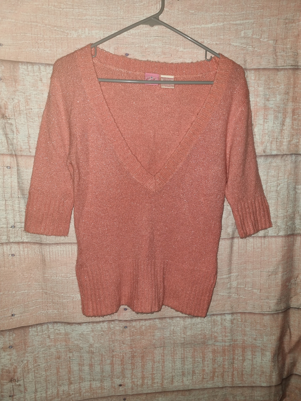 Women's Sparkle V-Neck Sweater - Coral
